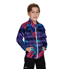 Background With Violet Blue Tropical Leaves Kids  Windbreaker by Bedest