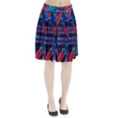 Background With Violet Blue Tropical Leaves Pleated Skirt by Bedest