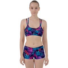 Background With Violet Blue Tropical Leaves Perfect Fit Gym Set by Bedest