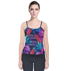 Background With Violet Blue Tropical Leaves Velvet Spaghetti Strap Top by Bedest