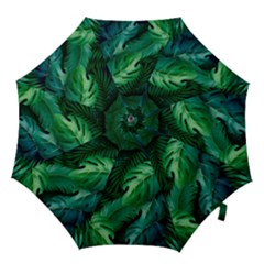 Tropical Green Leaves Background Hook Handle Umbrellas (medium) by Bedest