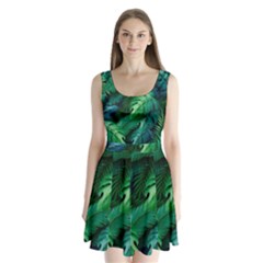 Tropical Green Leaves Background Split Back Mini Dress  by Bedest