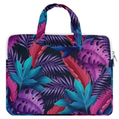 Background With Violet Blue Tropical Leaves Macbook Pro 13  Double Pocket Laptop Bag by Bedest