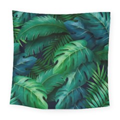 Tropical Green Leaves Background Square Tapestry (large)