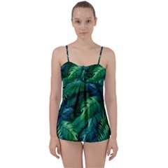 Tropical Green Leaves Background Babydoll Tankini Set by Bedest