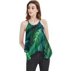 Tropical Green Leaves Background Flowy Camisole Tank Top