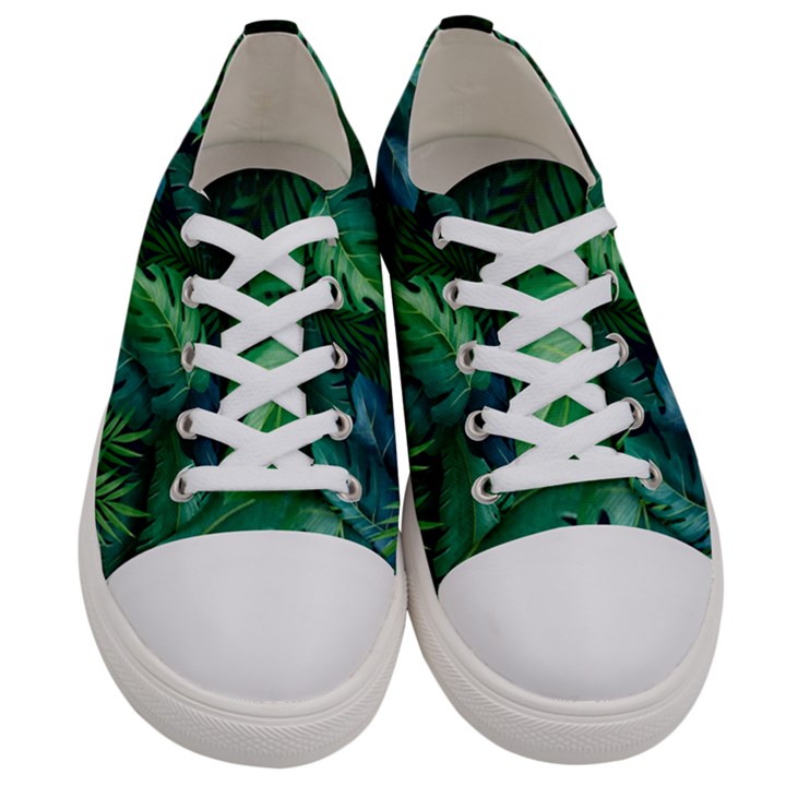 Tropical Green Leaves Background Men s Low Top Canvas Sneakers