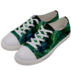 Tropical Green Leaves Background Men s Low Top Canvas Sneakers by Bedest