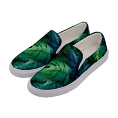 Tropical Green Leaves Background Women s Canvas Slip Ons by Bedest