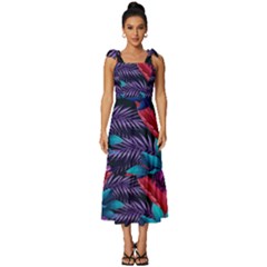 Background With Violet Blue Tropical Leaves Tie-strap Tiered Midi Chiffon Dress by Bedest