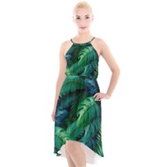 Tropical Green Leaves Background High-low Halter Chiffon Dress  by Bedest