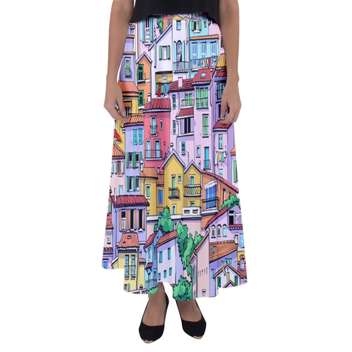 Menton Old Town France Flared Maxi Skirt