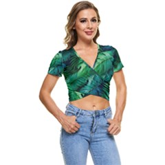 Tropical Green Leaves Background Short Sleeve Foldover T-shirt by Bedest