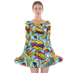 Comic Elements Colorful Seamless Pattern Long Sleeve Skater Dress by Bedest