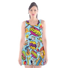 Comic Elements Colorful Seamless Pattern Scoop Neck Skater Dress by Bedest