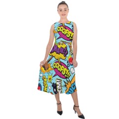 Comic Elements Colorful Seamless Pattern Midi Tie-back Chiffon Dress by Bedest