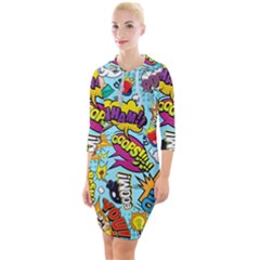 Comic Elements Colorful Seamless Pattern Quarter Sleeve Hood Bodycon Dress by Bedest