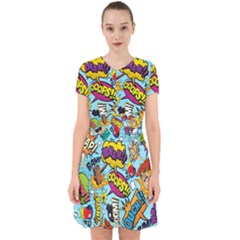 Comic Elements Colorful Seamless Pattern Adorable In Chiffon Dress by Bedest