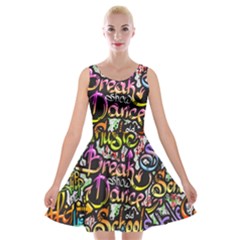 Graffiti Word Seamless Pattern Velvet Skater Dress by Bedest