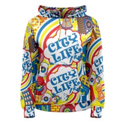 Colorful City Life Horizontal Seamless Pattern Urban City Women s Pullover Hoodie by Bedest