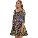 Graffiti Word Seamless Pattern Shoulder Cut Out Zip Up Dress View2