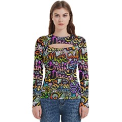 Graffiti Word Seamless Pattern Women s Cut Out Long Sleeve T-shirt