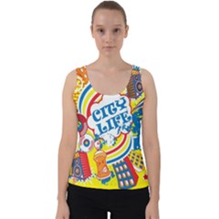 Colorful City Life Horizontal Seamless Pattern Urban City Velvet Tank Top by Bedest