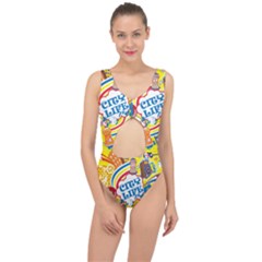 Colorful City Life Horizontal Seamless Pattern Urban City Center Cut Out Swimsuit by Bedest