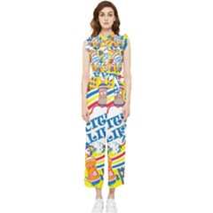 Colorful City Life Horizontal Seamless Pattern Urban City Women s Frill Top Chiffon Jumpsuit by Bedest