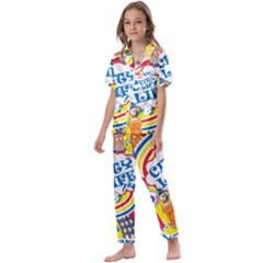 Colorful City Life Horizontal Seamless Pattern Urban City Kids  Satin Short Sleeve Pajamas Set by Bedest