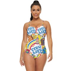 Colorful City Life Horizontal Seamless Pattern Urban City Retro Full Coverage Swimsuit by Bedest