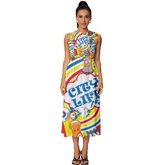 Colorful City Life Horizontal Seamless Pattern Urban City Sleeveless Round Neck Midi Dress by Bedest