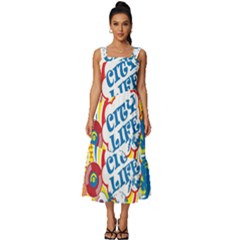 Colorful City Life Horizontal Seamless Pattern Urban City Square Neckline Tiered Midi Dress by Bedest