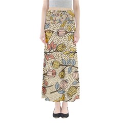 Seamless Pattern With Flower Bird Full Length Maxi Skirt by Bedest