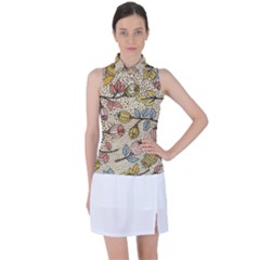 Seamless Pattern With Flower Bird Women s Sleeveless Polo T-shirt by Bedest