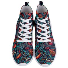 Vintage Tattoos Colorful Seamless Pattern Men s Lightweight High Top Sneakers by Bedest