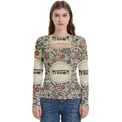 Seamless Pattern With Flower Birds Women s Cut Out Long Sleeve T-shirt