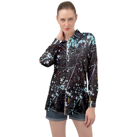 Abstract Colorful Texture Long Sleeve Satin Shirt by Bedest