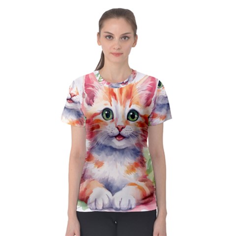 Kitty Watercolour Women s Sport Mesh T-shirt by ttlisted