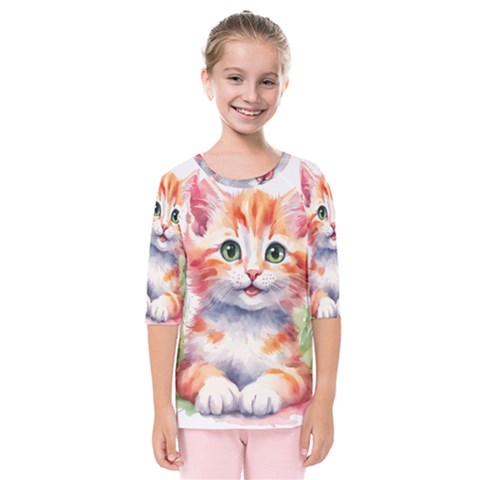 Kitty Watercolour Kids  Quarter Sleeve Raglan T-shirt by ttlisted