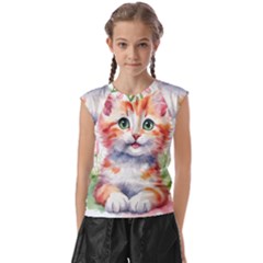 Kitty Watercolour Kids  Raglan Cap Sleeve T-shirt by ttlisted