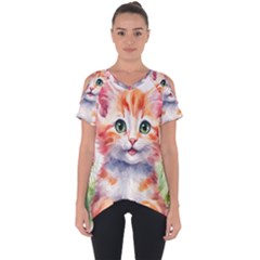 Kitty Watercolour Cut Out Side Drop T-shirt by ttlisted