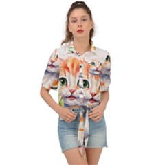 Kitty Watercolour Tie Front Shirt  by ttlisted