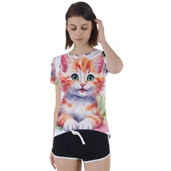 Kitty Watercolour Short Sleeve Open Back T-shirt by ttlisted