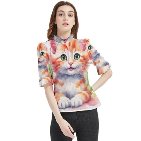 Kitty Watercolour Frill Neck Blouse by ttlisted