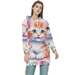 Kitty Watercolour Women s Long Oversized Pullover Hoodie by ttlisted