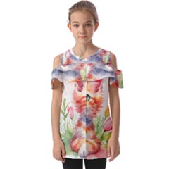 Kitty Watercolour Fold Over Open Sleeve Top by ttlisted