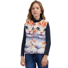 Kitty Watercolour Kid s Button Up Puffer Vest	