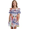 Kitty Watercolour Kids  Frilly Sleeves Pocket Dress View1