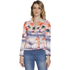 Kitty Watercolour Women s Long Sleeve Revers Collar Cropped Jacket by ttlisted